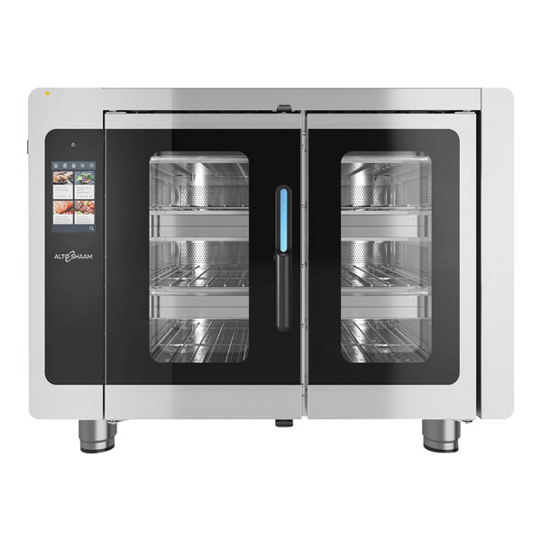 Alto-Shaam VMC-F3E Vector Multi-Cook Oven front view showing double glass doors, touchscreen control, and stainless steel exterior